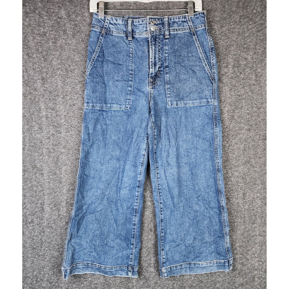 Gap Jeans Womens 8 High Rise Wide-Leg Crop Blue Patch Pocket EUC